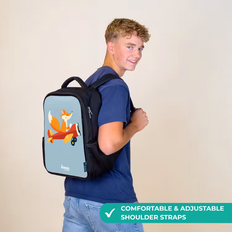 Kids backpack - Black - Fox - Airplane - Flies — 11