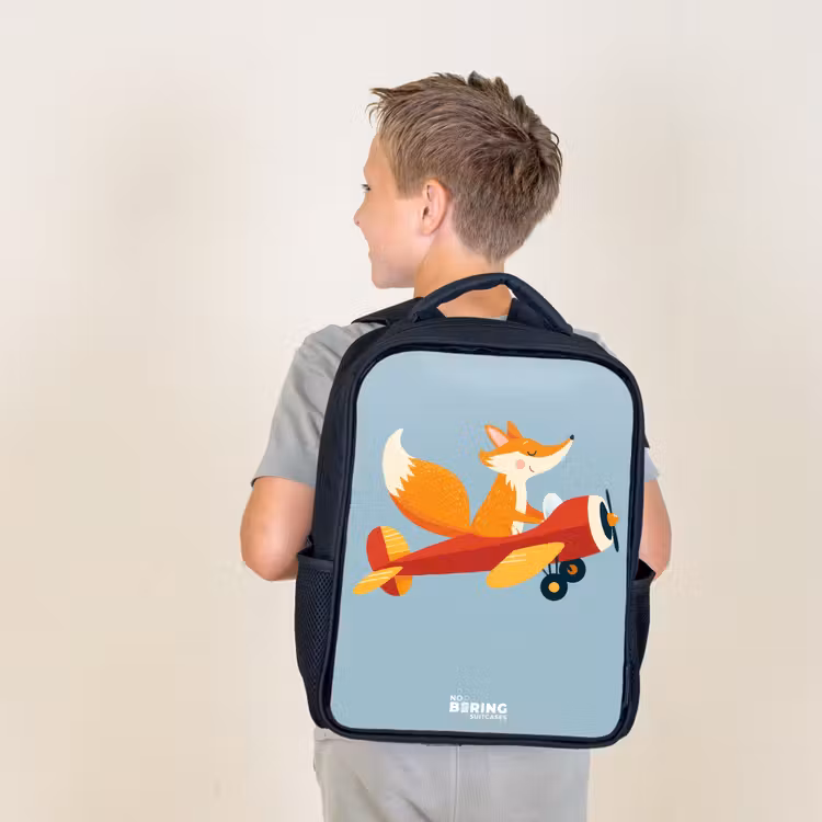 Kids backpack - Black - Fox - Airplane - Flies — 2