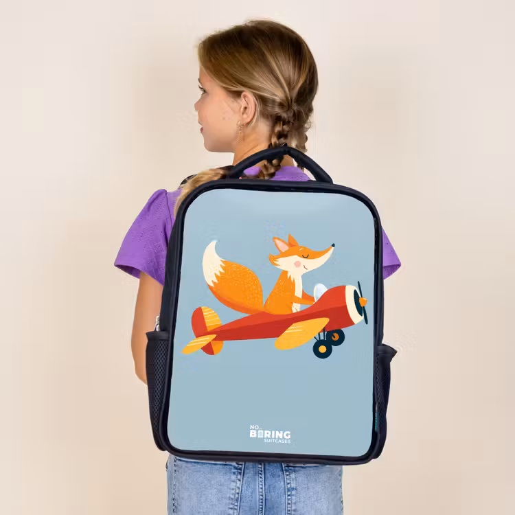 Kids backpack - Black - Fox - Airplane - Flies — 4