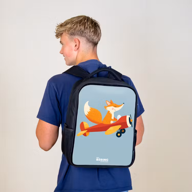 Kids backpack - Black - Fox - Airplane - Flies — 5
