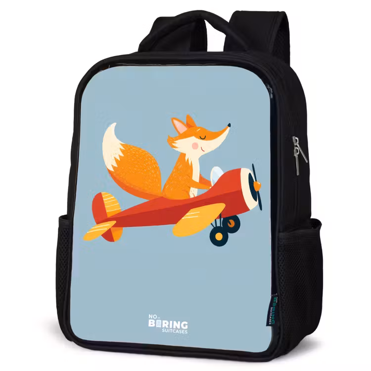 Kids backpack - Black - Fox - Airplane - Flies — 6