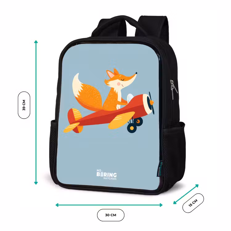 Kids backpack - Black - Fox - Airplane - Flies — 8