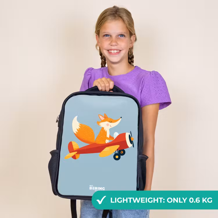 Kids backpack - Black - Fox - Airplane - Flies — 9