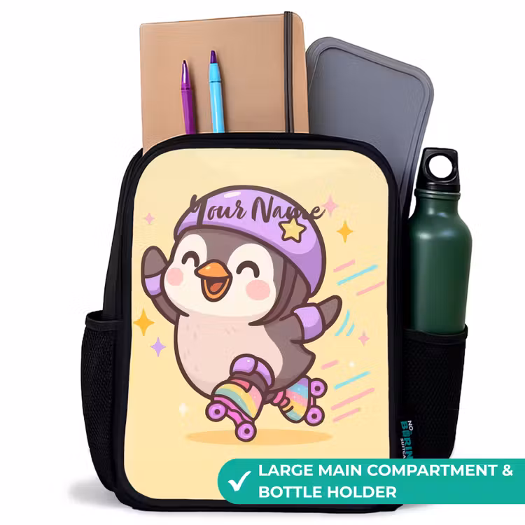 Kids backpack - Black - Kawai - Penguin - Roller skates — 10