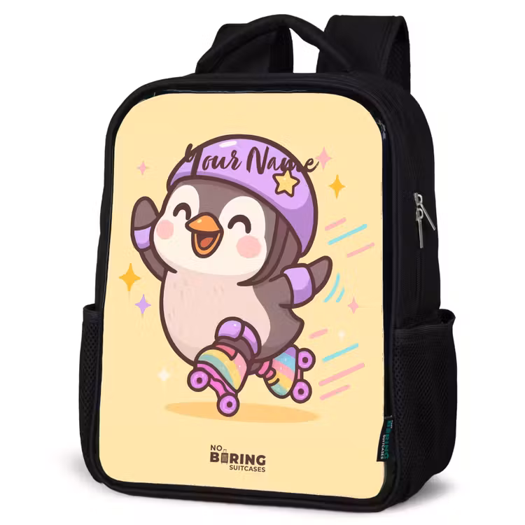 Kids backpack - Black - Kawai - Penguin - Roller skates — 6