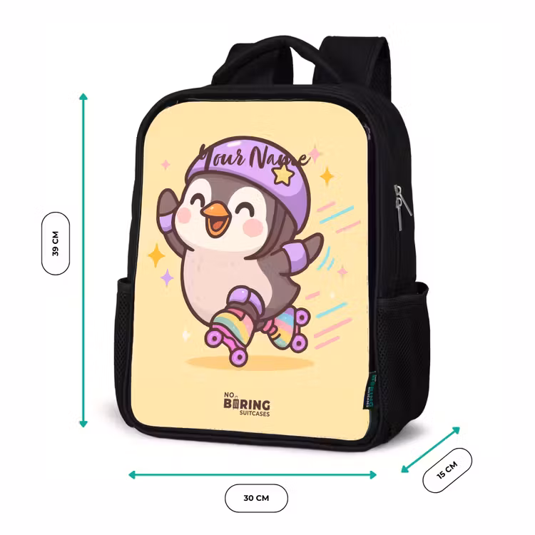 Kids backpack - Black - Kawai - Penguin - Roller skates — 8