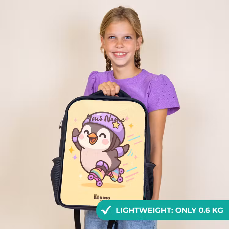 Kids backpack - Black - Kawai - Penguin - Roller skates — 9