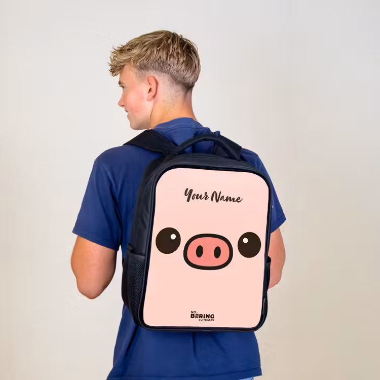 Kids backpack - Black - Kawai - Pig - Pink — 5