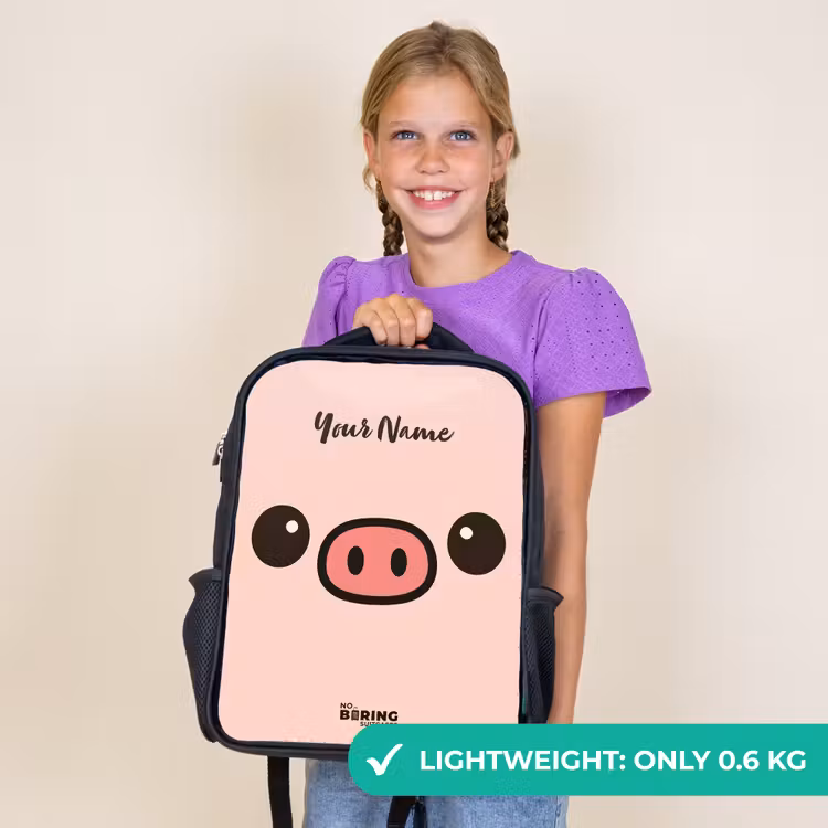 Kids backpack - Black - Kawai - Pig - Pink — 9