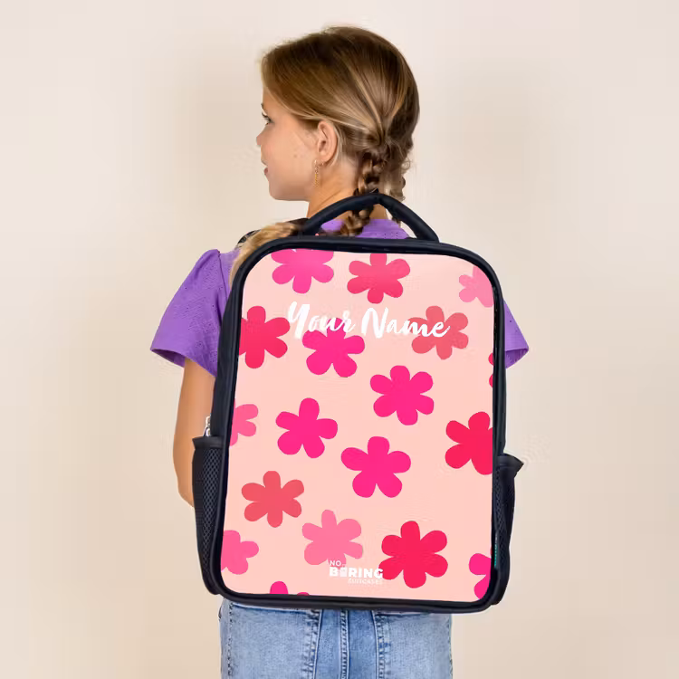 Kids backpack - Black - Pink flowers — 4