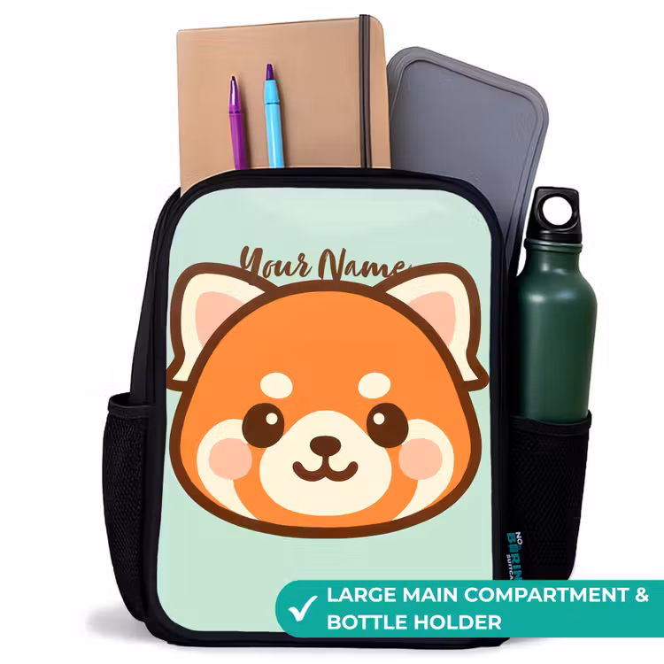 Kids backpack - Black - Kawai - Red panda - Green — 10