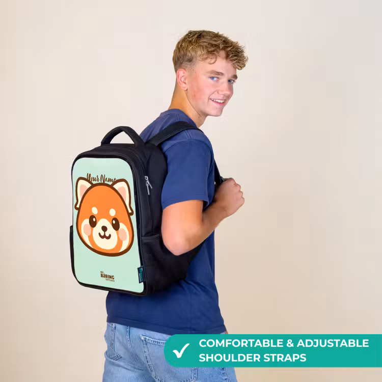 Kids backpack - Black - Kawai - Red panda - Green — 11