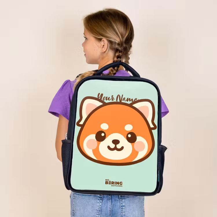 Kids backpack - Black - Kawai - Red panda - Green — 4