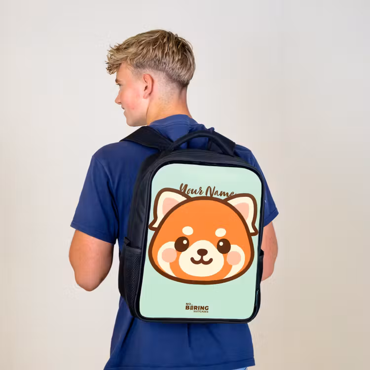 Kids backpack - Black - Kawai - Red panda - Green — 5