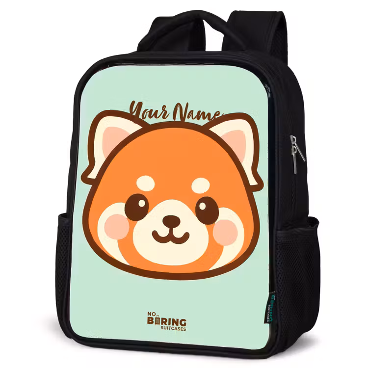 Kids backpack - Black - Kawai - Red panda - Green — 6