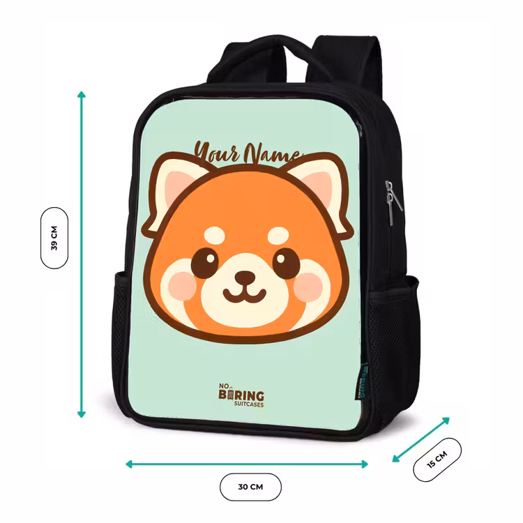 Kids backpack - Black - Kawai - Red panda - Green — 8