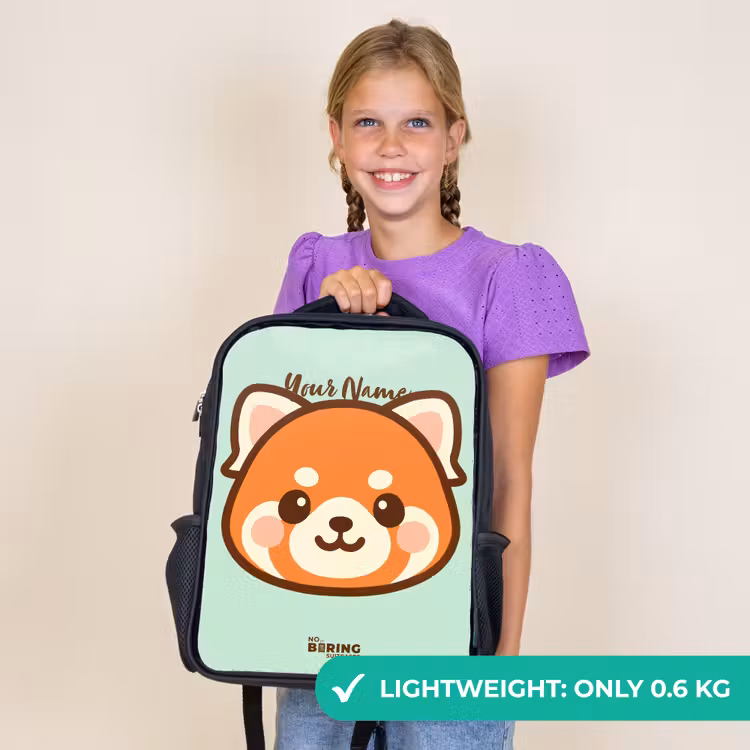Kids backpack - Black - Kawai - Red panda - Green — 9