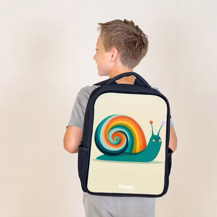 Kids backpack - Black - Snail - Rainbow - Colorful — 2