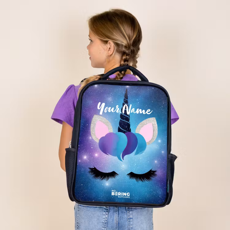 Kids backpack - Black - Unicorn on a starry sky background — 4
