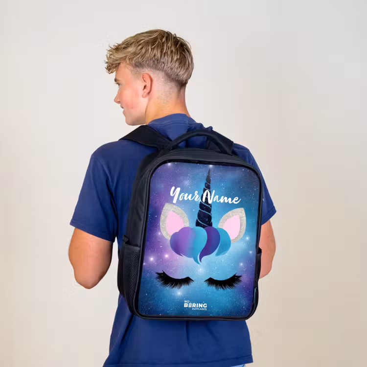 Kids backpack - Black - Unicorn on a starry sky background — 5