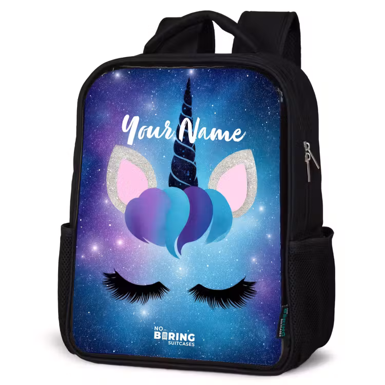 Kids backpack - Black - Unicorn on a starry sky background — 6