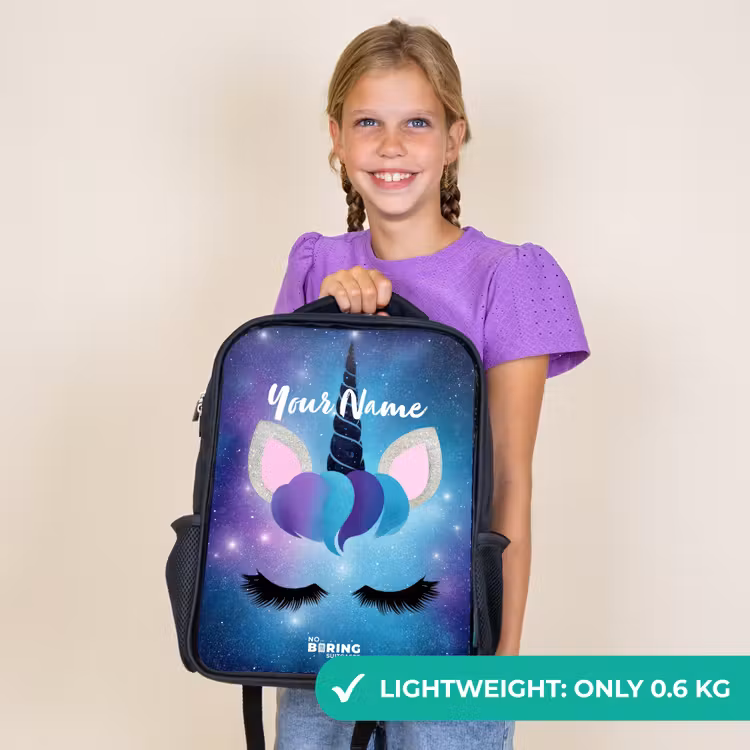 Kids backpack - Black - Unicorn on a starry sky background — 9
