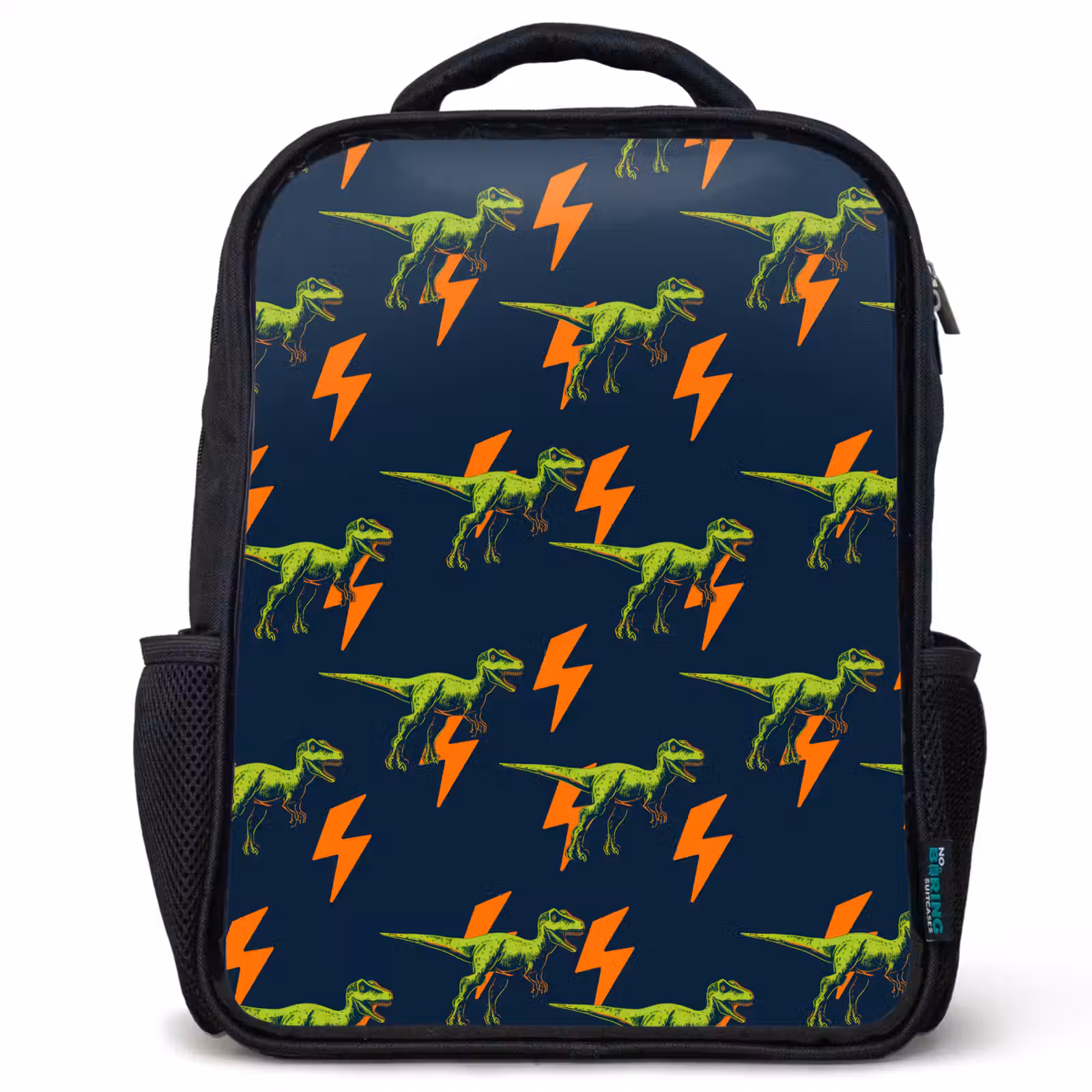 Kids backpack - Black - Lightning Bolts - Orange - Dinosaurs — 1