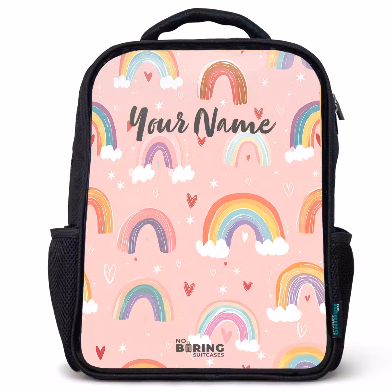 Kids backpack - Black - Rainbows on a pink background — 1