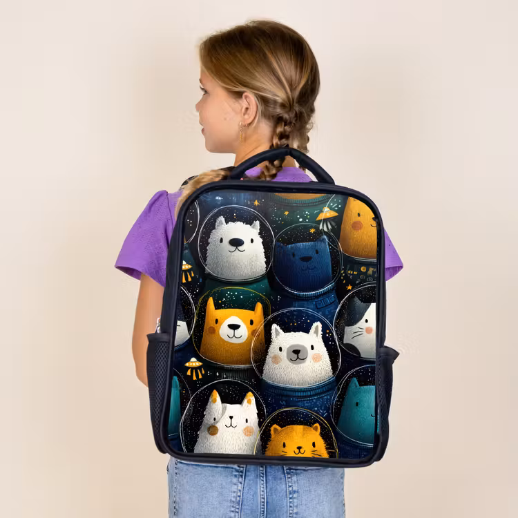 Kids backpack - Black - Animals - Space suits - Stars — 4
