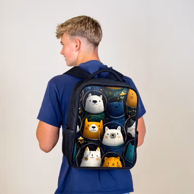 Kids backpack - Black - Animals - Space suits - Stars — 5