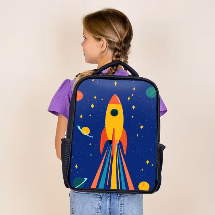 Kids backpack - Black - Colorful - Rocket - Space — 4
