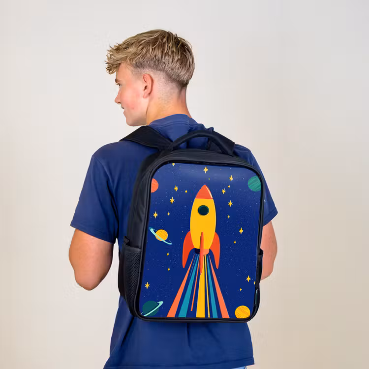 Kids backpack - Black - Colorful - Rocket - Space — 5