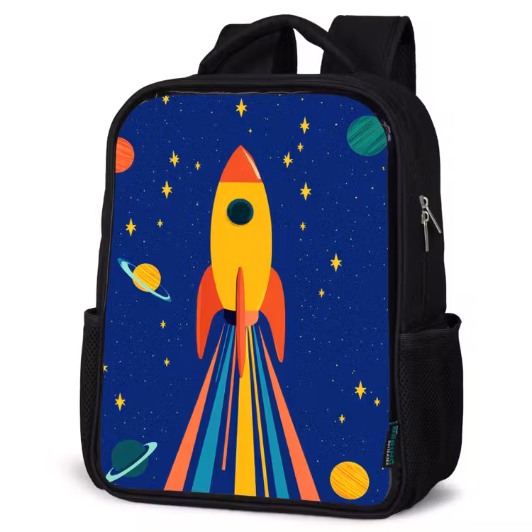 Kids backpack - Black - Colorful - Rocket - Space — 6