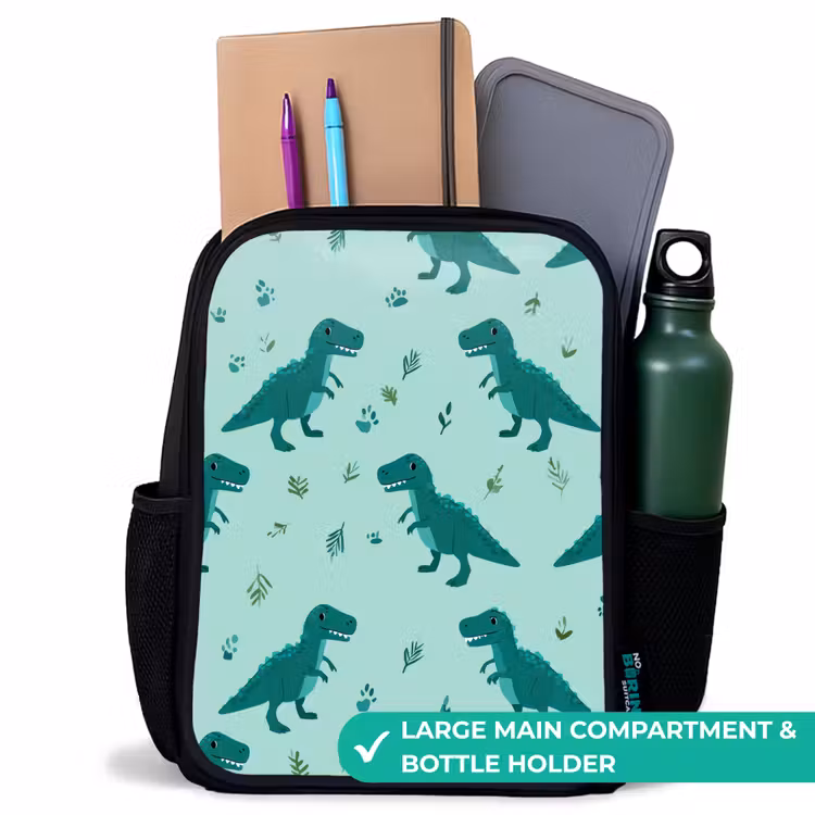 Kids backpack - Black - Dark green - Dinosaurs - Prints - Leaves — 10