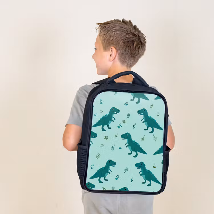 Kids backpack - Black - Dark green - Dinosaurs - Prints - Leaves — 2
