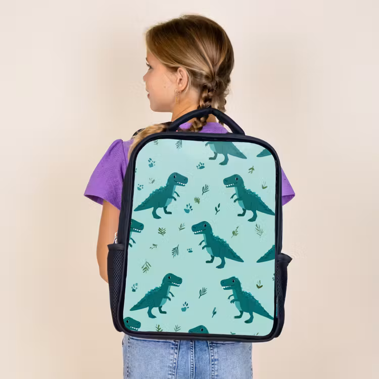 Kids backpack - Black - Dark green - Dinosaurs - Prints - Leaves — 4