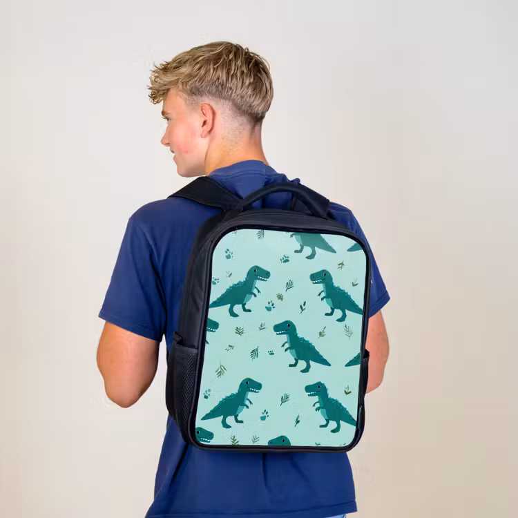 Kids backpack - Black - Dark green - Dinosaurs - Prints - Leaves — 5
