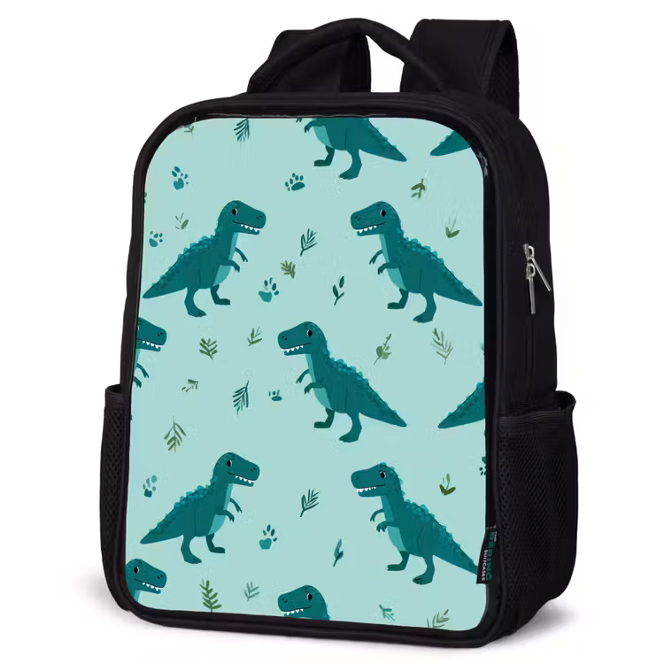 Kids backpack - Black - Dark green - Dinosaurs - Prints - Leaves — 6