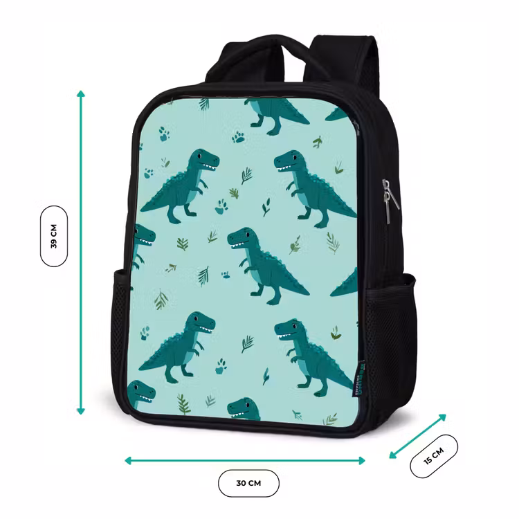 Kids backpack - Black - Dark green - Dinosaurs - Prints - Leaves — 8