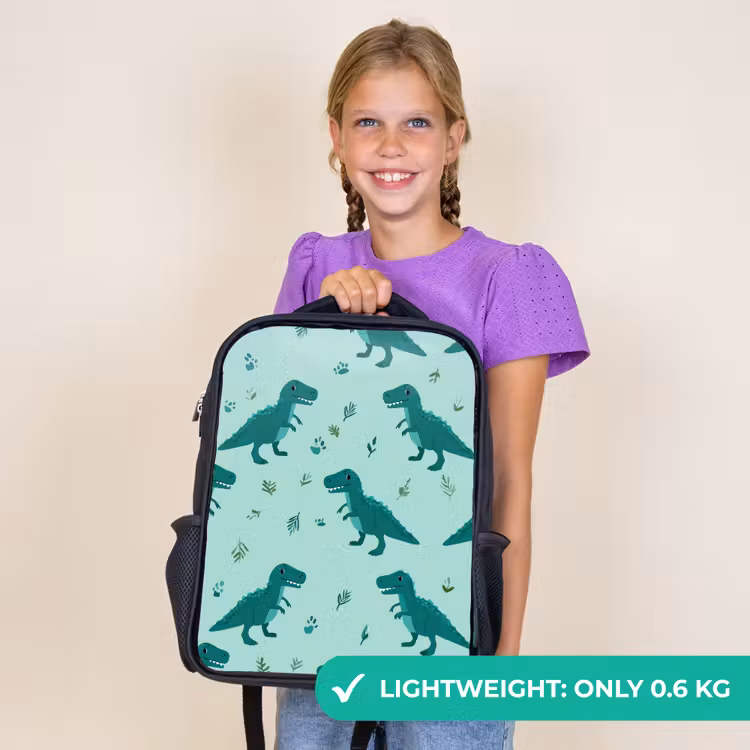 Kids backpack - Black - Dark green - Dinosaurs - Prints - Leaves — 9