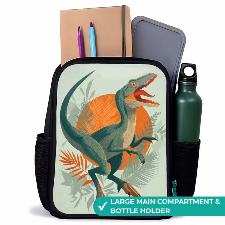 Kids backpack - Black - Dino - Leaves - Graphic - Green — 10