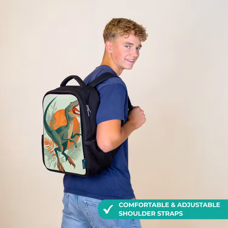 Kids backpack - Black - Dino - Leaves - Graphic - Green — 11