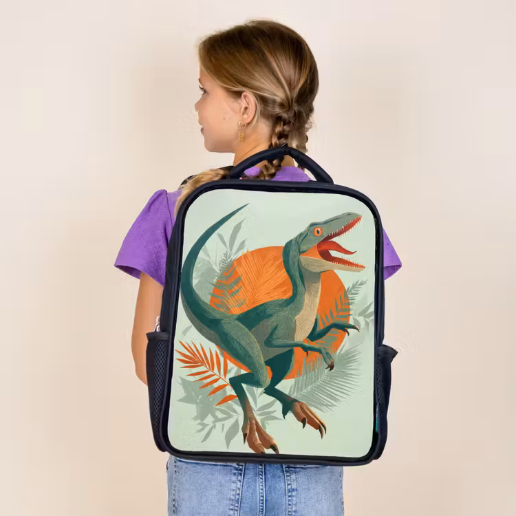 Kids backpack - Black - Dino - Leaves - Graphic - Green — 4