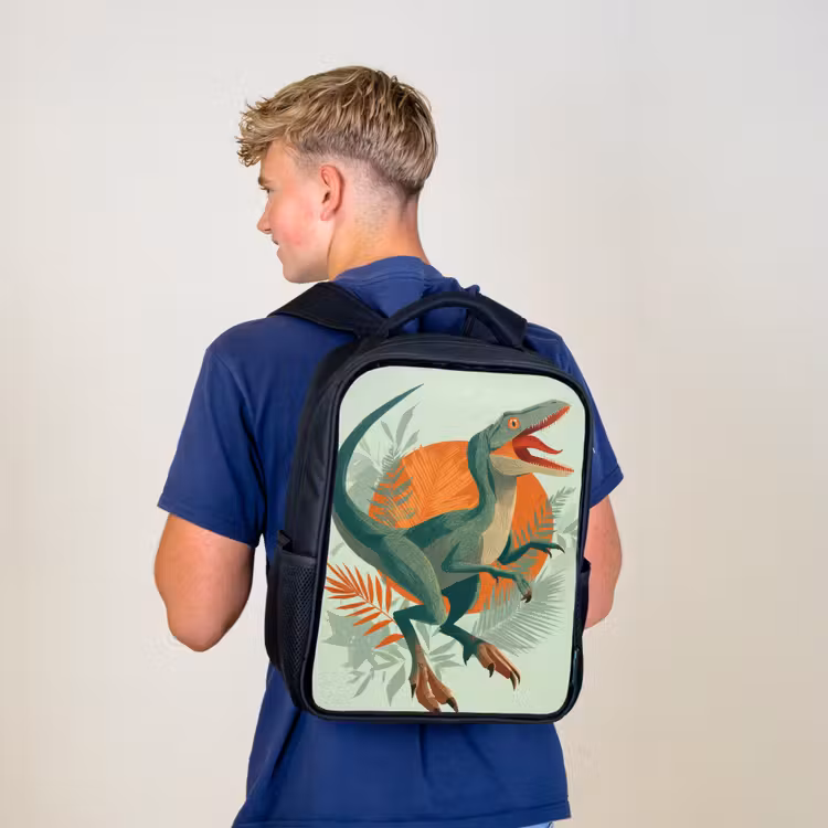 Kids backpack - Black - Dino - Leaves - Graphic - Green — 5