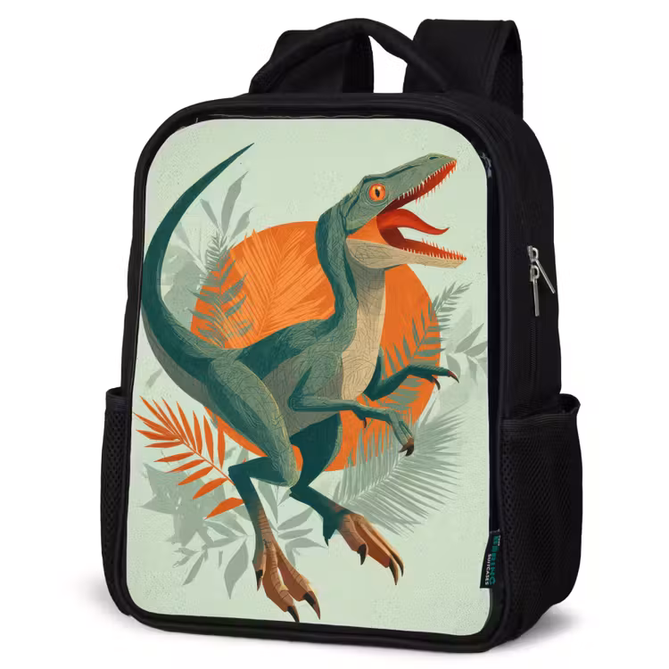 Kids backpack - Black - Dino - Leaves - Graphic - Green — 6