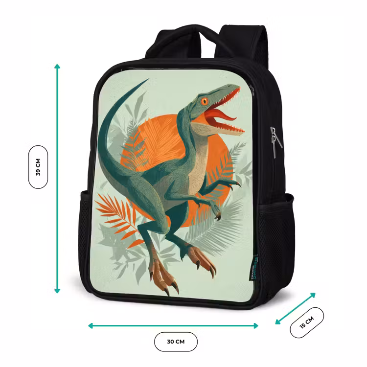 Kids backpack - Black - Dino - Leaves - Graphic - Green — 8