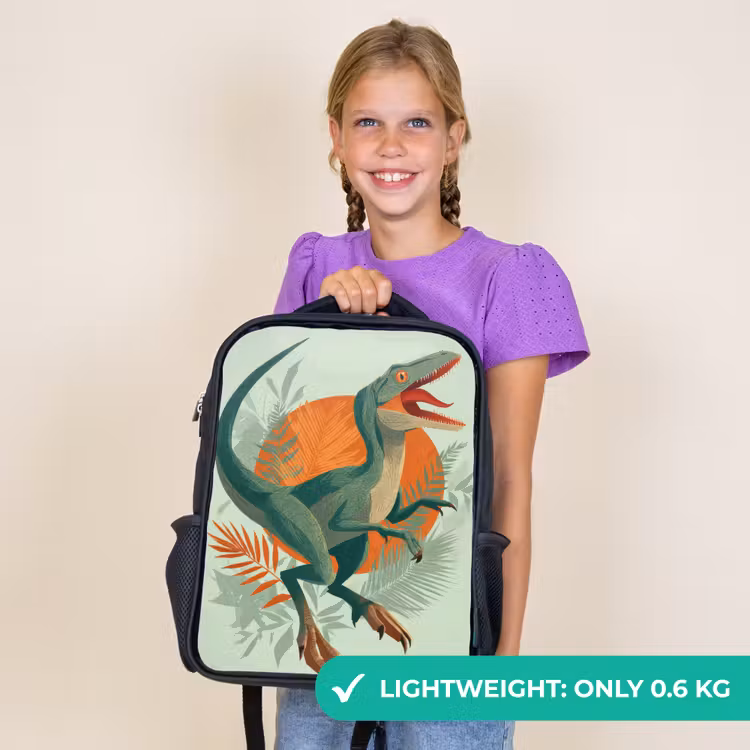 Kids backpack - Black - Dino - Leaves - Graphic - Green — 9