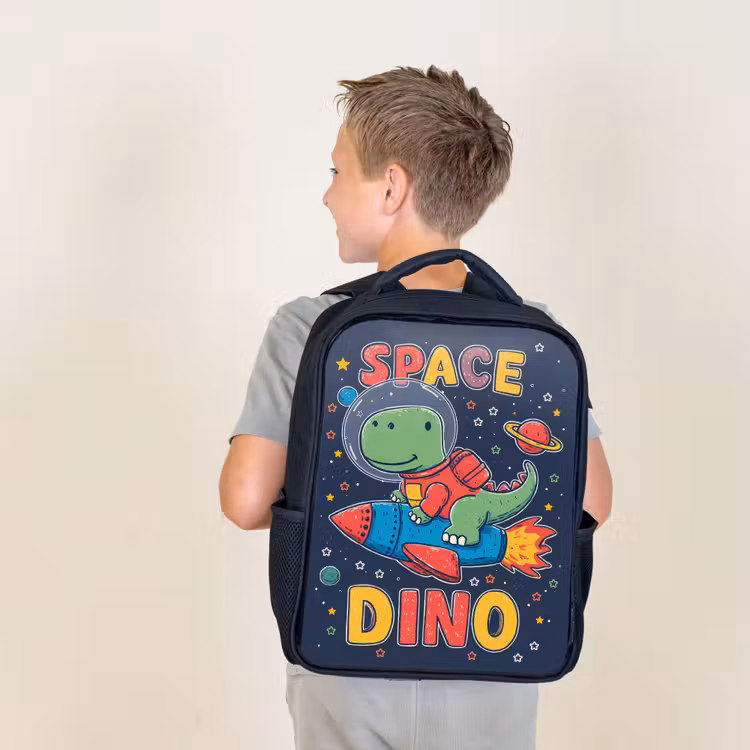 Kids backpack - Black - Dino - Rocket - Colorful — 2