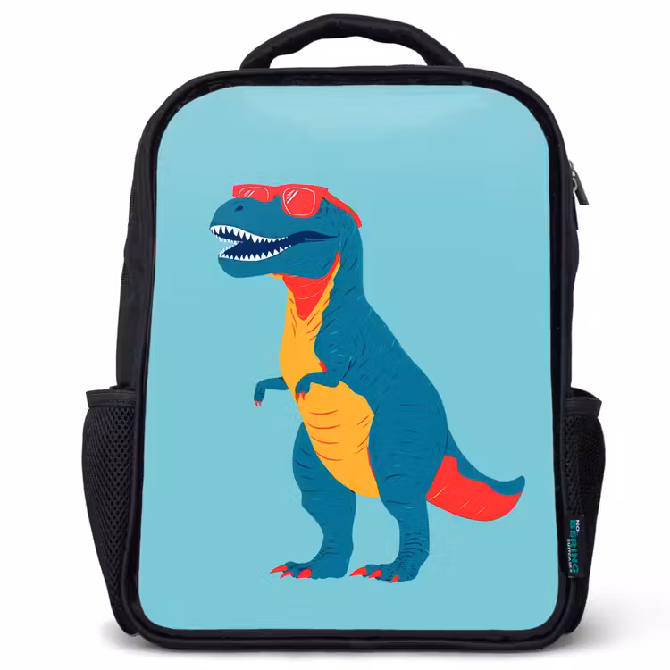 Kids backpack - Black - Dinosaur - Blue - Sunglasses — 1