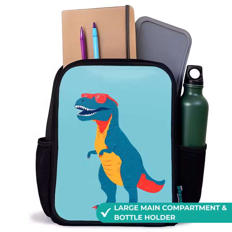Kids backpack - Black - Dinosaur - Blue - Sunglasses — 10